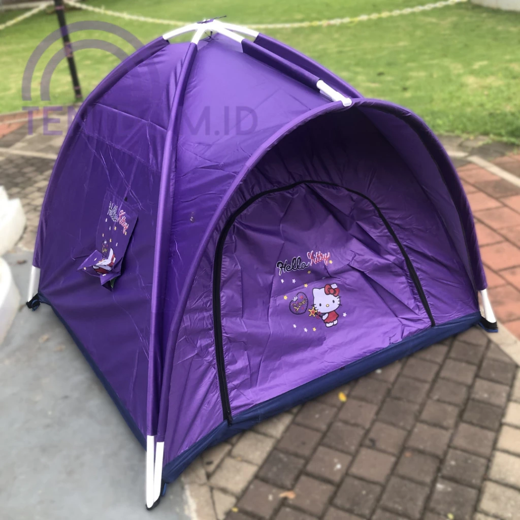 Tenda Anak Karakter Hello Kitty Full Ungu 100x100cm, 120x120cm & 140x140cm untuk Usia 0-9 Tahun - Lengkap dengan Frame & Tas
