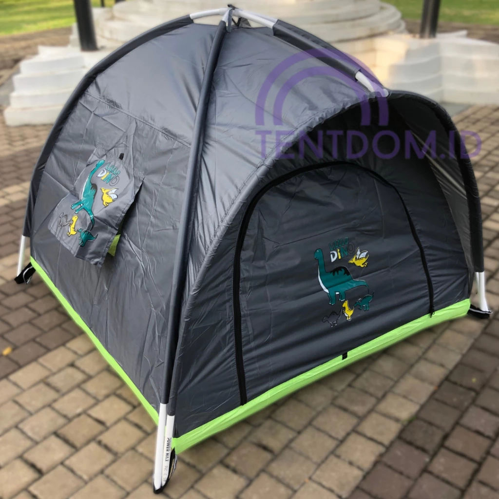 Tenda Anak Karakter Dino Warna Abu 120x120cm & 140x140cm untuk Usia 0-9 Tahun - Lengkap dengan Frame & Tas