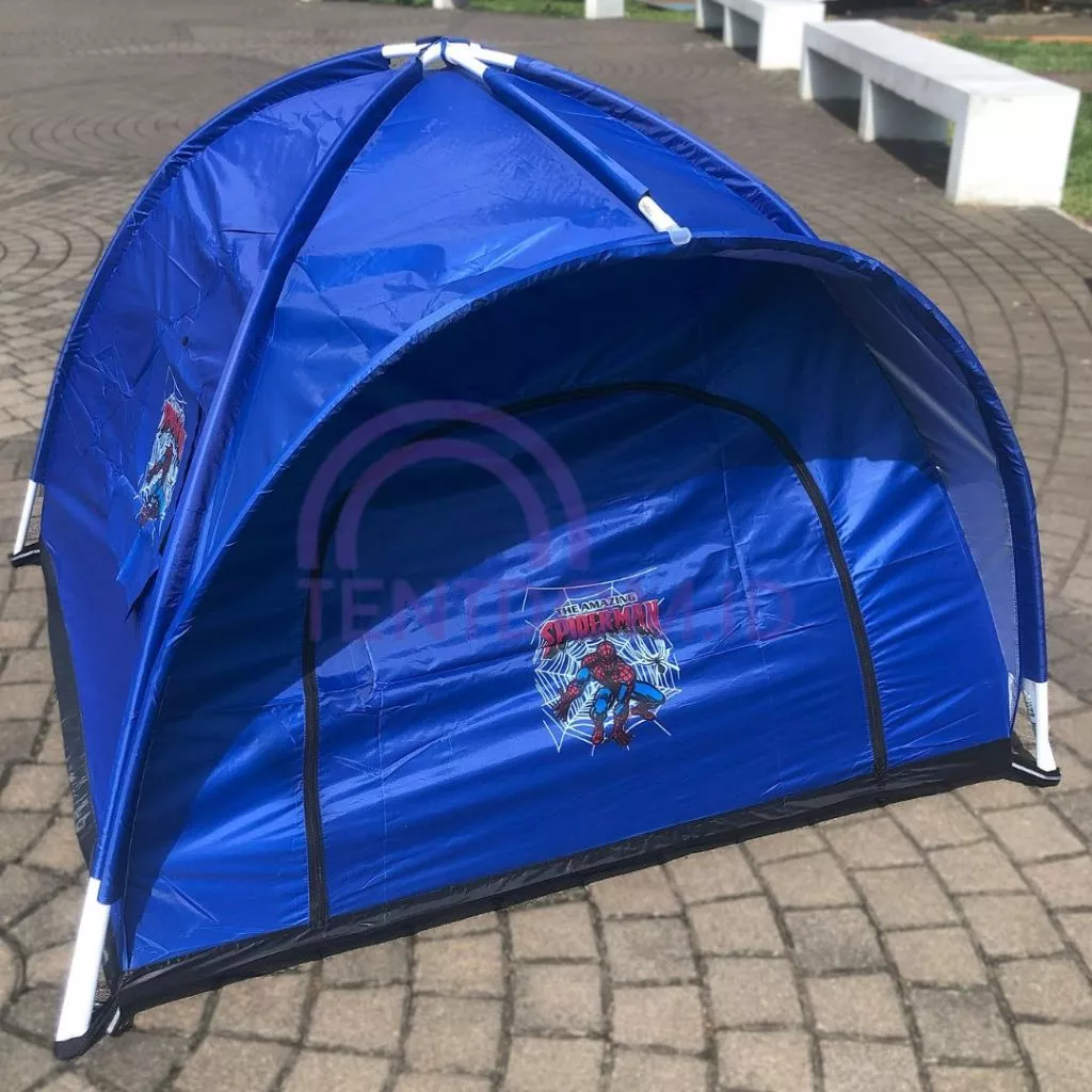 Tenda Anak Karakter Spiderman Full Biru 100x100cm, 120x120cm & 140x140cm untuk Usia 0-9 Tahun - Lengkap dengan Frame & Tas