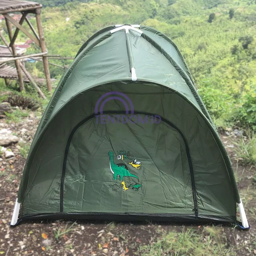 Gambar thumbnail untuk Tenda Anak Karakter Dino Warna Army 120x120cm & 140x140cm untuk Usia 0-9 Tahun - Lengkap dengan Frame & Tas