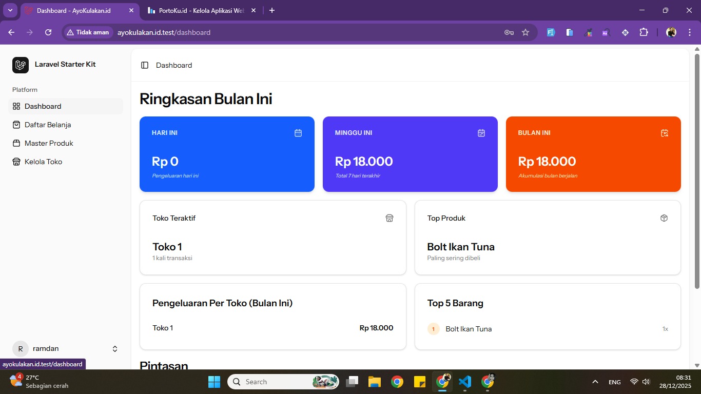 Gambar thumbnail untuk Aplikasi Web Pencatatan Belanja Bahan Produksi - Jualan DI Shopee, Lazada, Tiktok Dan Marketplace Lainnya